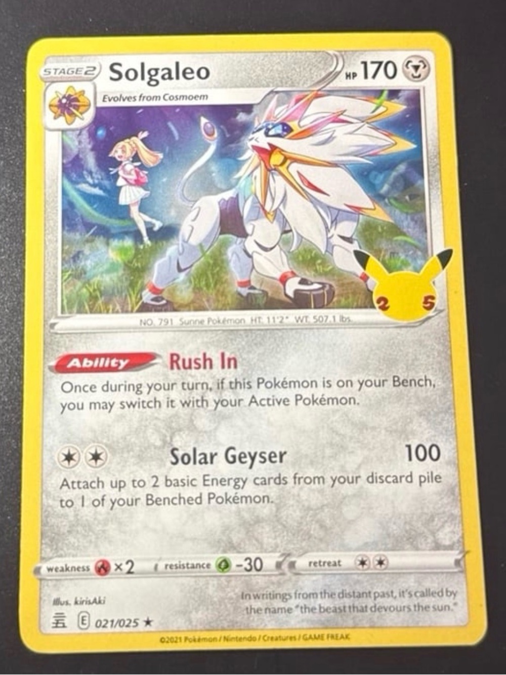 Solgaleo 21/25 Rare Set 25th Celebrations Anniversary deck 2021 stamped released